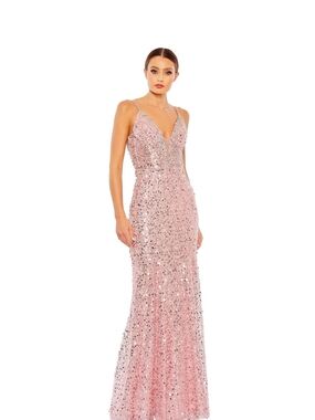 NWT $598 Mac Duggal #68175 Sequin V-Neck Pink Evening Gown Sz 10